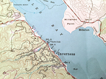 Antique Inverness, California 1954 US Geological Survey Topographic Map – Marin County, Point Reyes Station, Tomales Bay, State Park CA