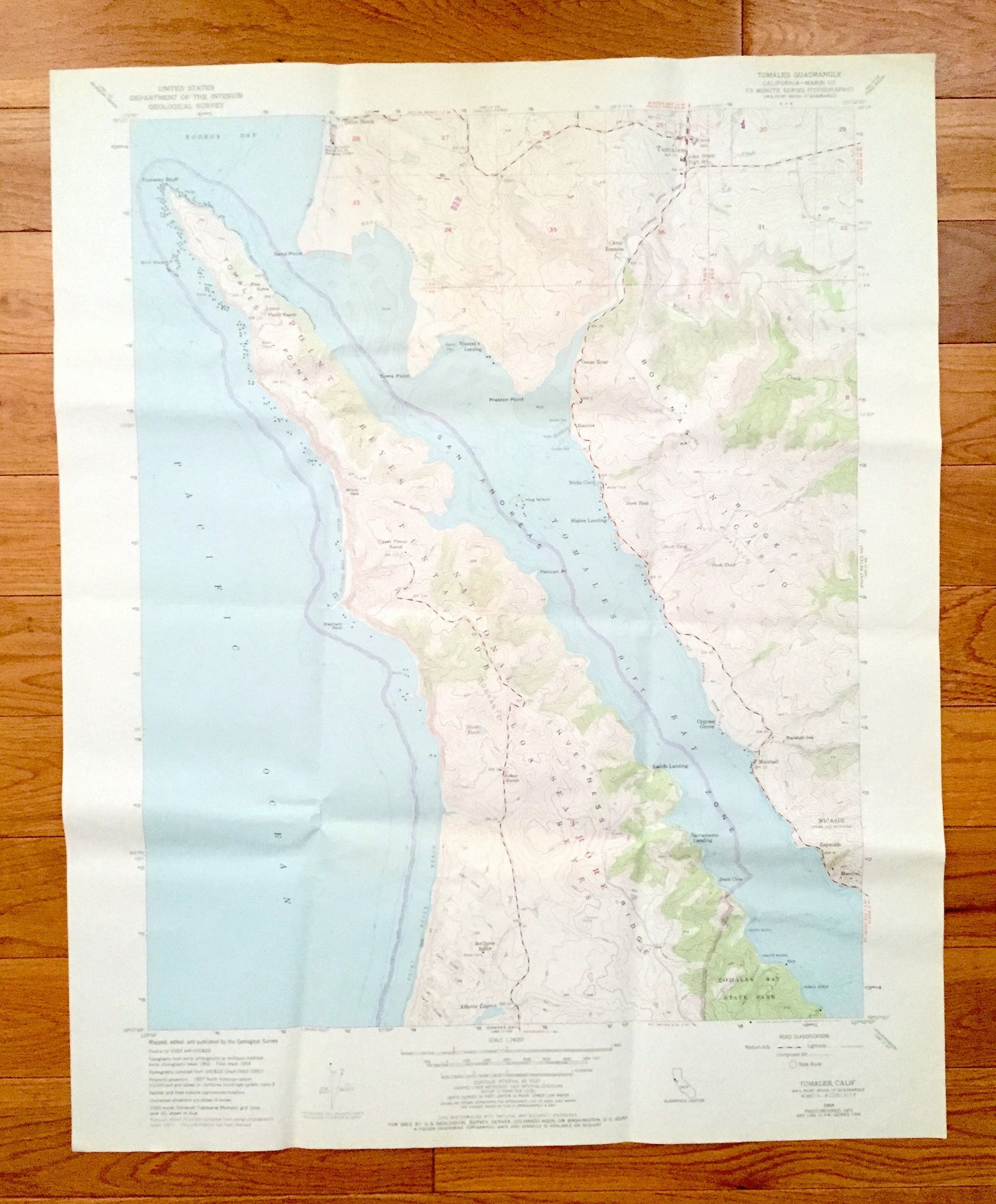 Antique Tomales Bay, California 1954 US Geological Survey Topographic Map – Marin County, Inverness Ridge, Point Reyes National Seashore CA
