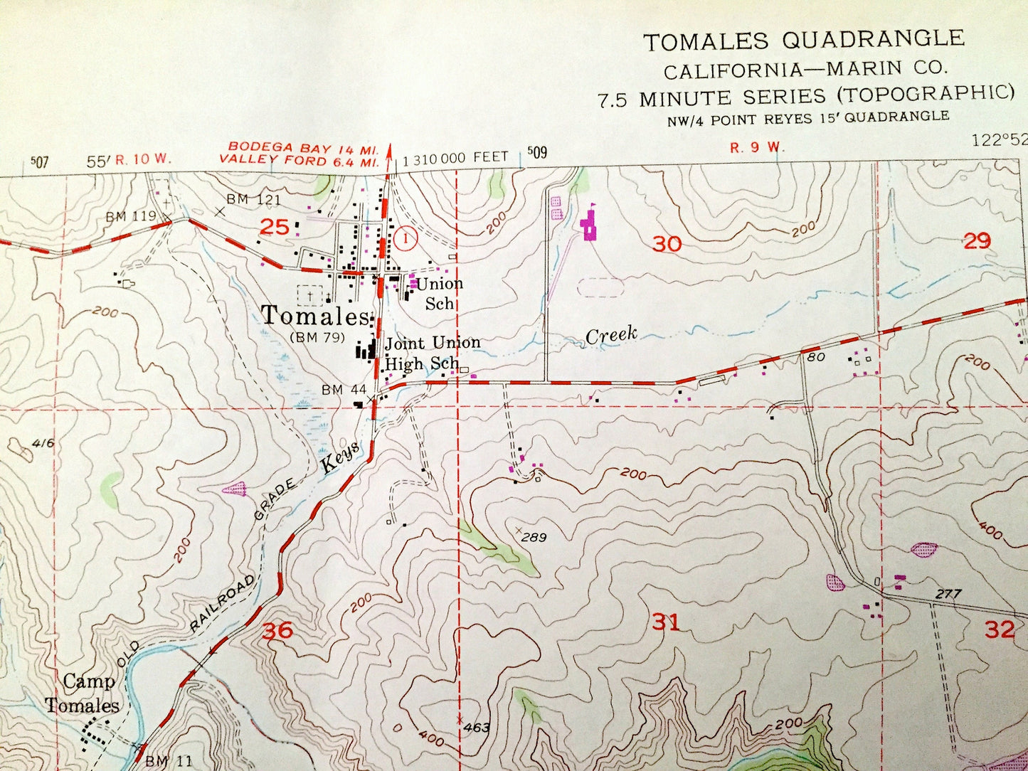 Antique Tomales Bay, California 1954 US Geological Survey Topographic Map – Marin County, Inverness Ridge, Point Reyes National Seashore CA