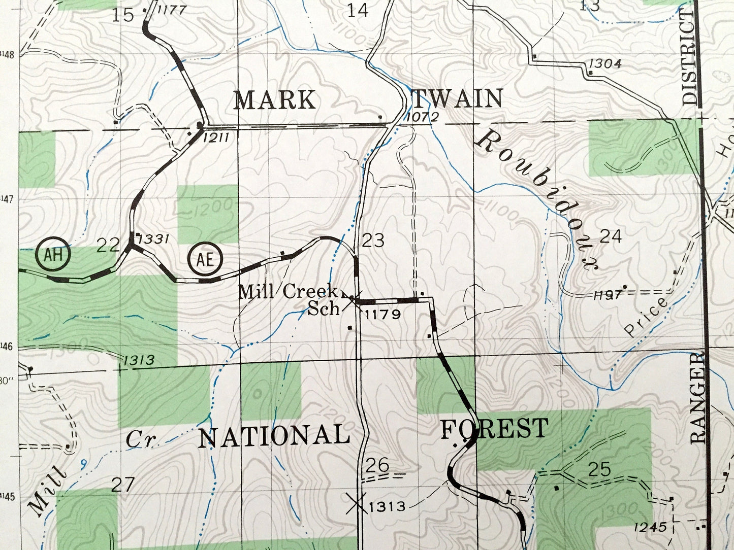 Antique Bado NW, Missouri 1941 US Geological Survey Topographic Map – Texas County, Turkey, Roubidoux, Mark Twain National Forest, MO