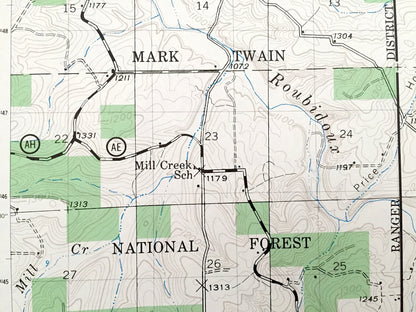 Antique Bado NW, Missouri 1941 US Geological Survey Topographic Map – Texas County, Turkey, Roubidoux, Mark Twain National Forest, MO