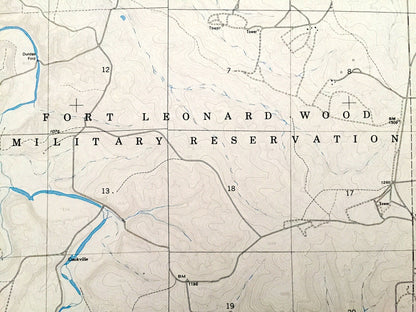 Antique Bloodland, Missouri 1954 US Geological Survey Topographic Map – Laclede, Pulaski County, Hanna, Beacon, Cookville, MO