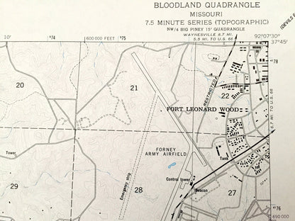 Antique Bloodland, Missouri 1954 US Geological Survey Topographic Map – Laclede, Pulaski County, Hanna, Beacon, Cookville, MO