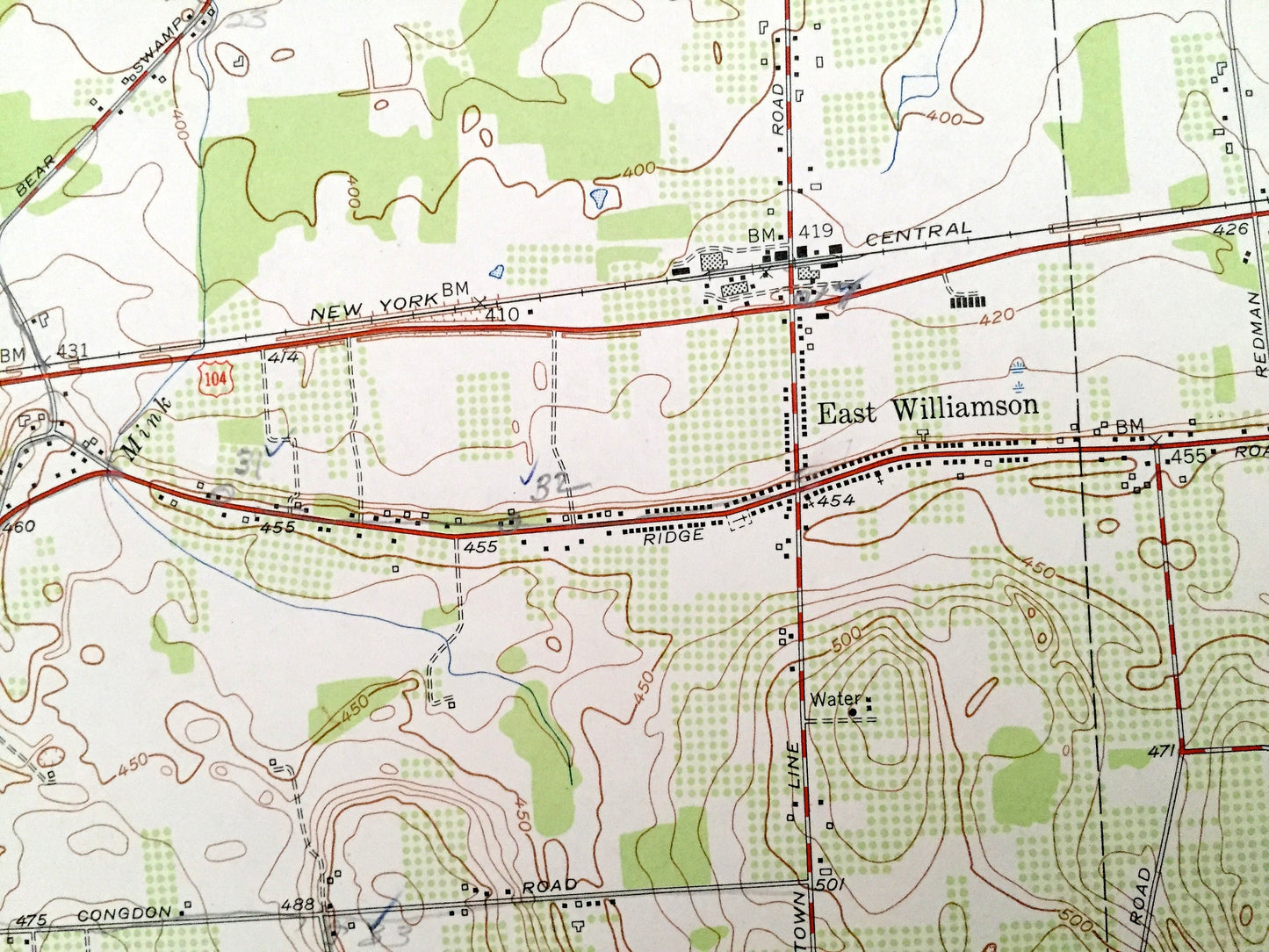 Antique Williamson, New York 1952 US Geological Survey Topographic Map — Wayne County, Marion, Arcadia, Palmyra, Cory Corners, NY