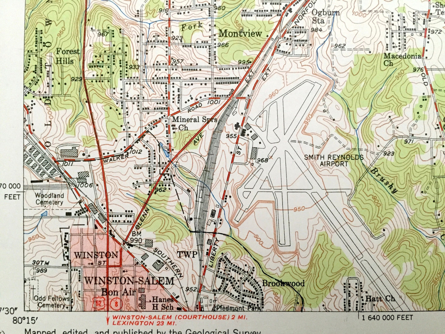 Antique Walkertown, North Carolina 1951 US Geological Survey Topographic Map – Forsyth County, Bethania Winston-Salem Chapel Belews Creek NC