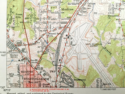 Antique Walkertown, North Carolina 1951 US Geological Survey Topographic Map – Forsyth County, Bethania Winston-Salem Chapel Belews Creek NC