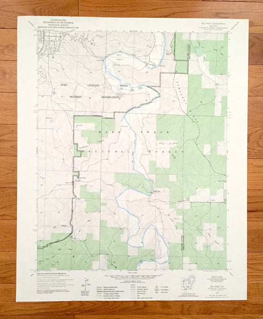 Antique Big Piney, Missouri 1954 US Geological Survey Topographic Map – Phelps, Pulaski County, Fort Leonard Wood, Rose Bridge, Duke, MO