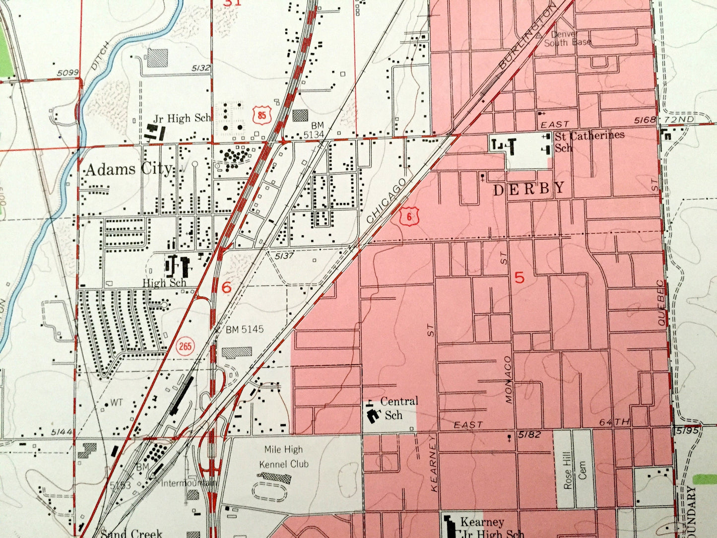 Antique Denver, Colorado 1957 US Geological Survey Topographic Map – Adams County, Thornton, Western Hills, Derby, Commerce Town, CO