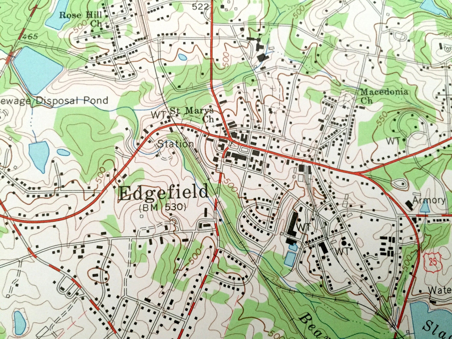 Antique Edgefield, South Carolina 1962 US Geological Survey Topographic Map – Edgefield County, Parkhill, Huets Crossroads, SC