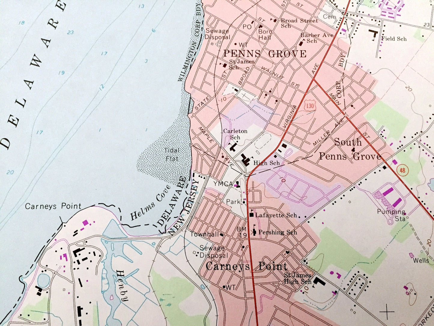 Antique Penns Grove, New Jersey 1967 US Geological Survey Topographic Map – Gloucester. Salem County, NJ, New Castle County, Edgemont, DE