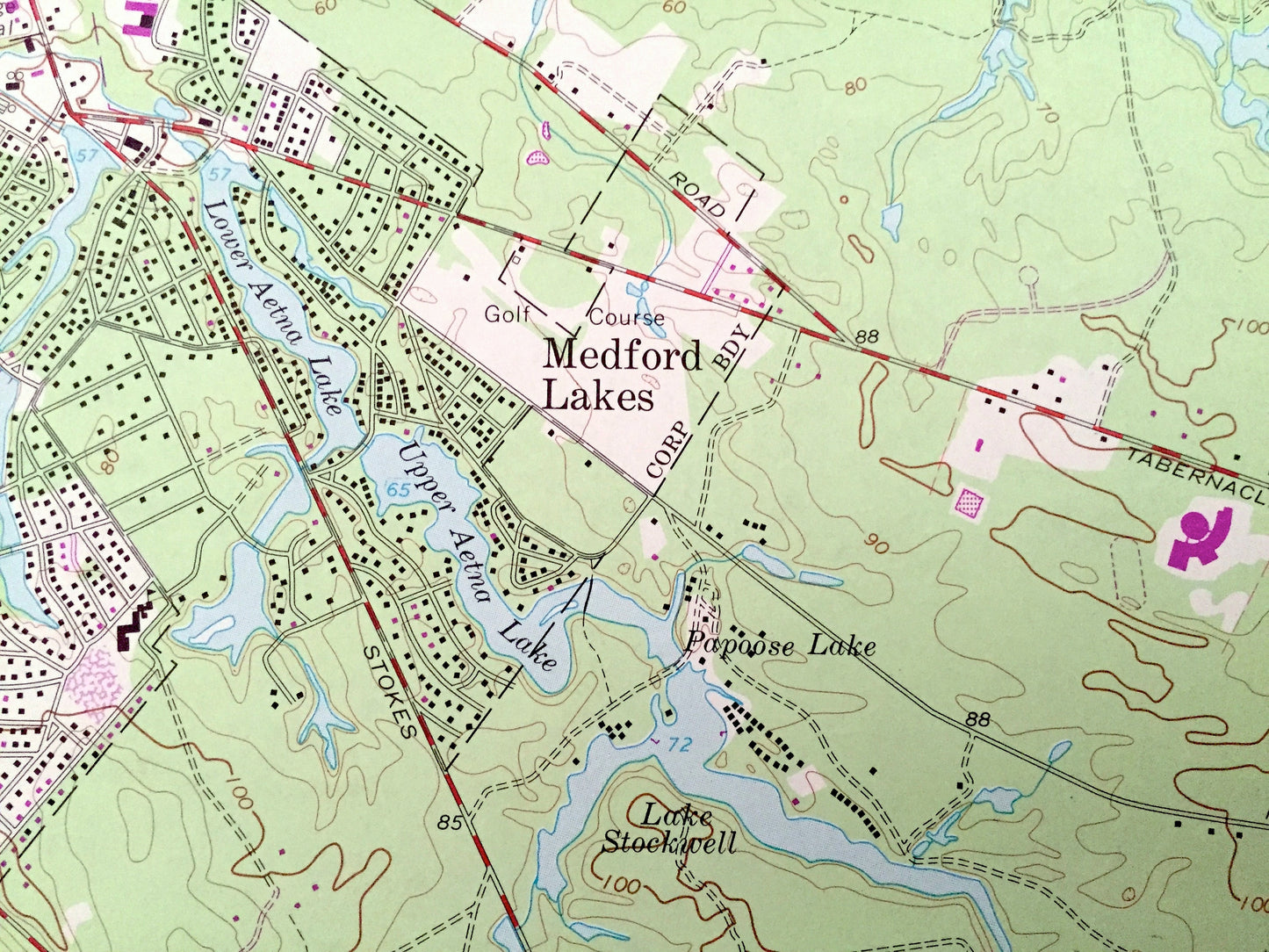 Antique Medford Lakes, New Jersey 1967 US Geological Survey Topographic Map – Camden, Burlington County, Evesham, Southampton, Tabernacle NJ