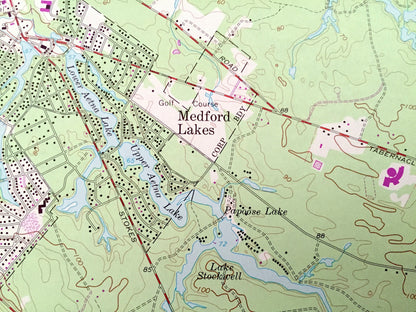 Antique Medford Lakes, New Jersey 1967 US Geological Survey Topographic Map – Camden, Burlington County, Evesham, Southampton, Tabernacle NJ