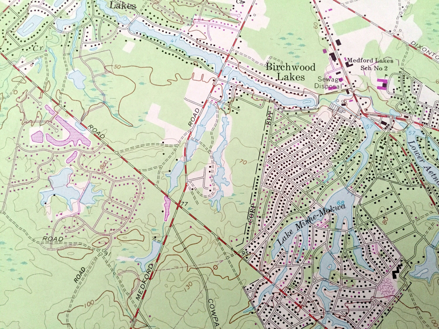 Antique Medford Lakes, New Jersey 1967 US Geological Survey Topographic Map – Camden, Burlington County, Evesham, Southampton, Tabernacle NJ