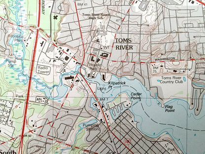 Antique Toms River, New Jersey 1989 US Geological Survey Topographic Map – Ocean County, Dover, Berkeley, Manchester, Lacey, Shore, Beach NJ