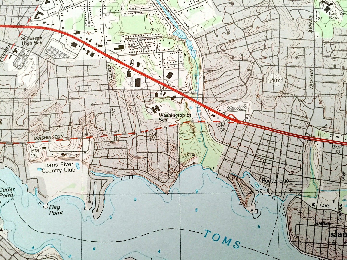 Antique Toms River, New Jersey 1989 US Geological Survey Topographic Map – Ocean County, Dover, Berkeley, Manchester, Lacey, Shore, Beach NJ