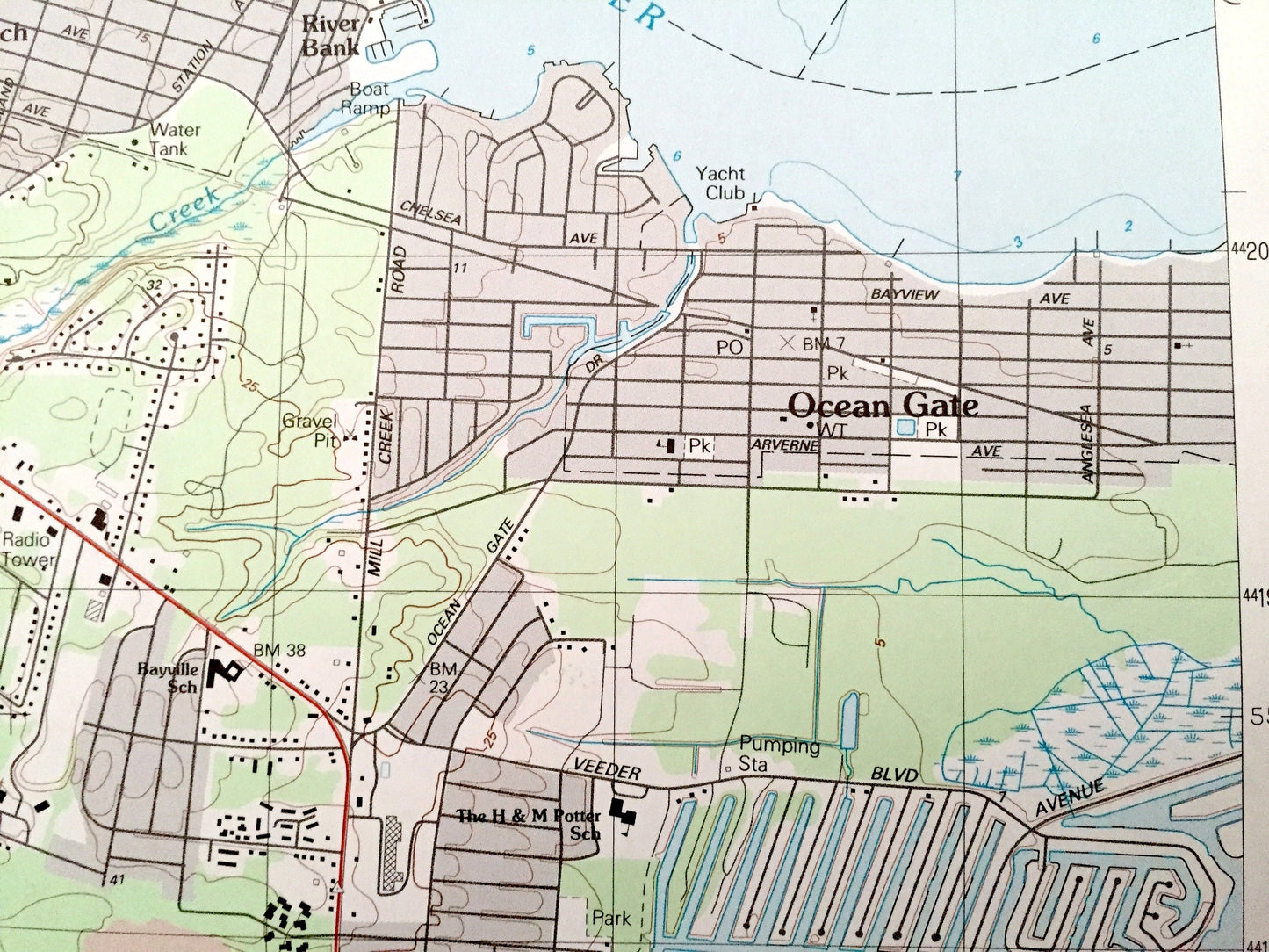Antique Toms River, New Jersey 1989 US Geological Survey Topographic Map – Ocean County, Dover, Berkeley, Manchester, Lacey, Shore, Beach NJ