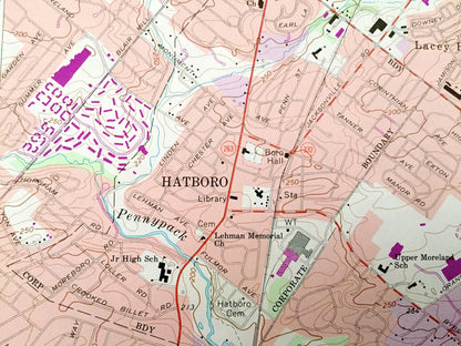 Antique Hatboro, Pennsylvania 1966 US Geological Survey Topographic Map – Bucks, Montgomery County, Horsham, Warminster, Northampton, PA