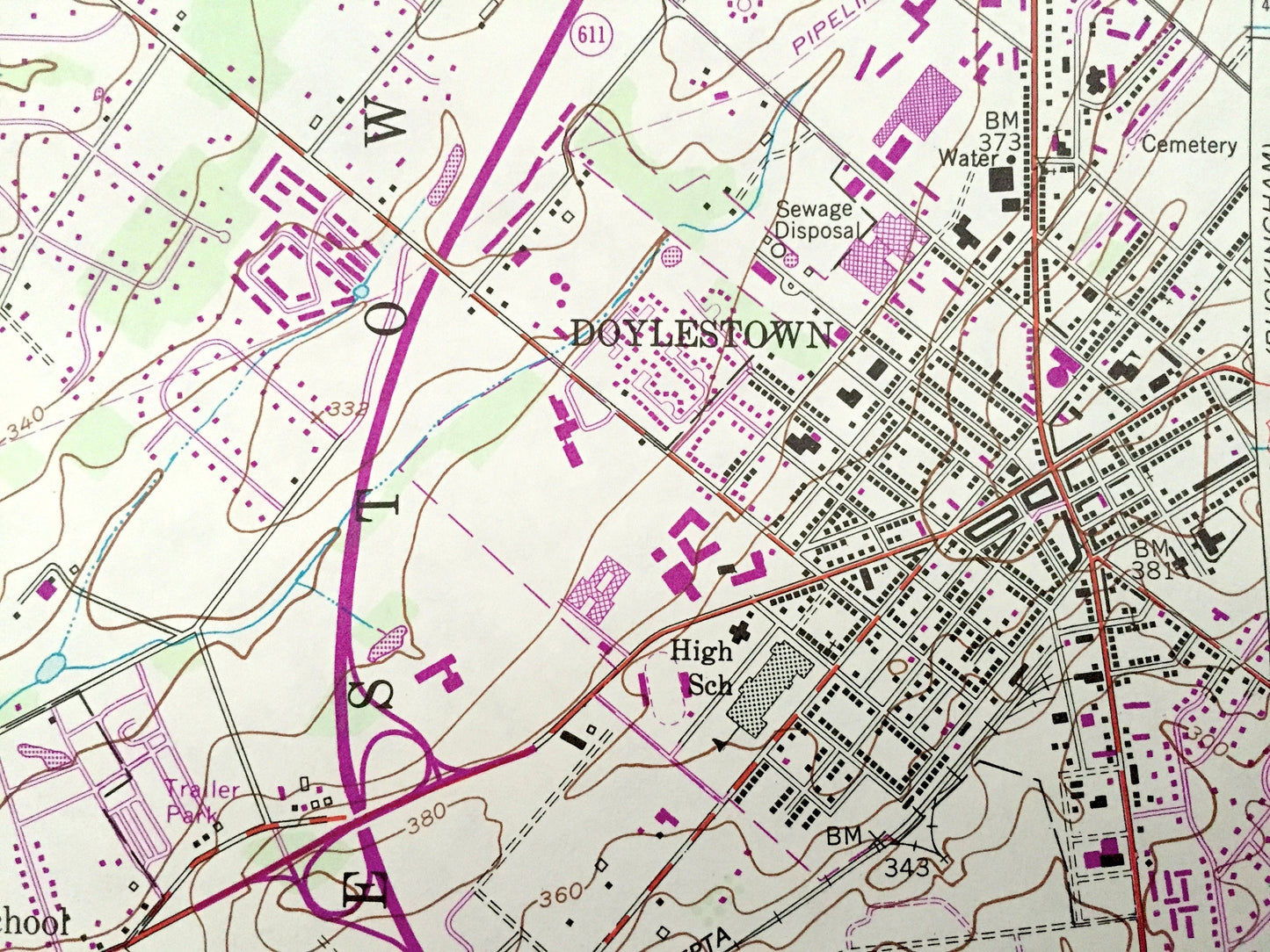 Antique Doylestown, Pennsylvania 1953 US Geological Survey Topographic Map – Montgomery, Bucks County, Hilltown, Montgomery, Warrington, PA