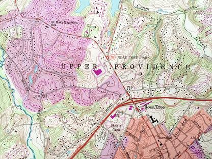 Antique Media, Pennsylvania 1966 US Geological Survey Topographic Map – Delaware, Chester County, Willistown, Thornbury, Concord, Marple, PA