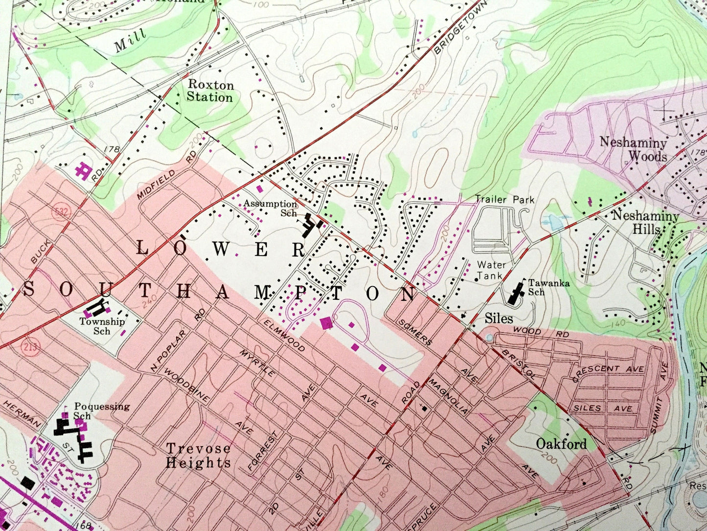 Antique Langhorne, Pennsylvania 1966 US Geological Survey Topographic Map – Bucks County, Northampton, Newtown, Lower Makefield, Bucktoe, PA