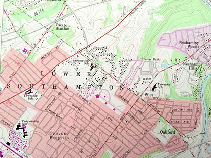 Antique Langhorne, Pennsylvania 1966 US Geological Survey Topographic Map – Bucks County, Northampton, Newtown, Lower Makefield, Bucktoe, PA