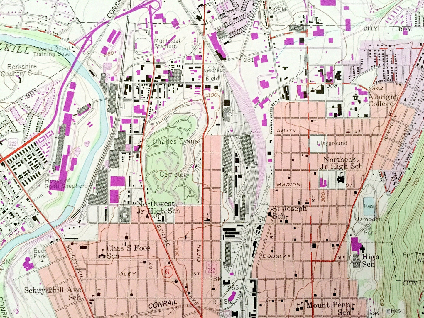 Antique Reading, Pennsylvania 1956 US Geological Survey Topographic Map – Berks County, Muhlenberg, Bern, Alsace, Spring, Cumru, Robeson, PA