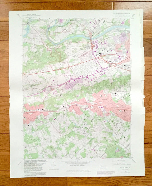 Antique Valley Forge, Pennsylvania 1966 US Geological Survey Topographic Map – Chester, Montgomery County, Schuylkill, Tredyffrin, Radnor PA