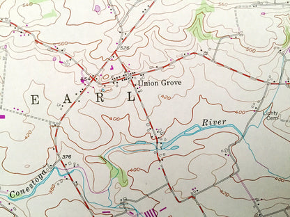 Antique Terre Hill, Pennsylvania 1956 US Geological Survey Topographic Map – Berks, Lancaster County, Brecknock, Ephrata, Earl, PA