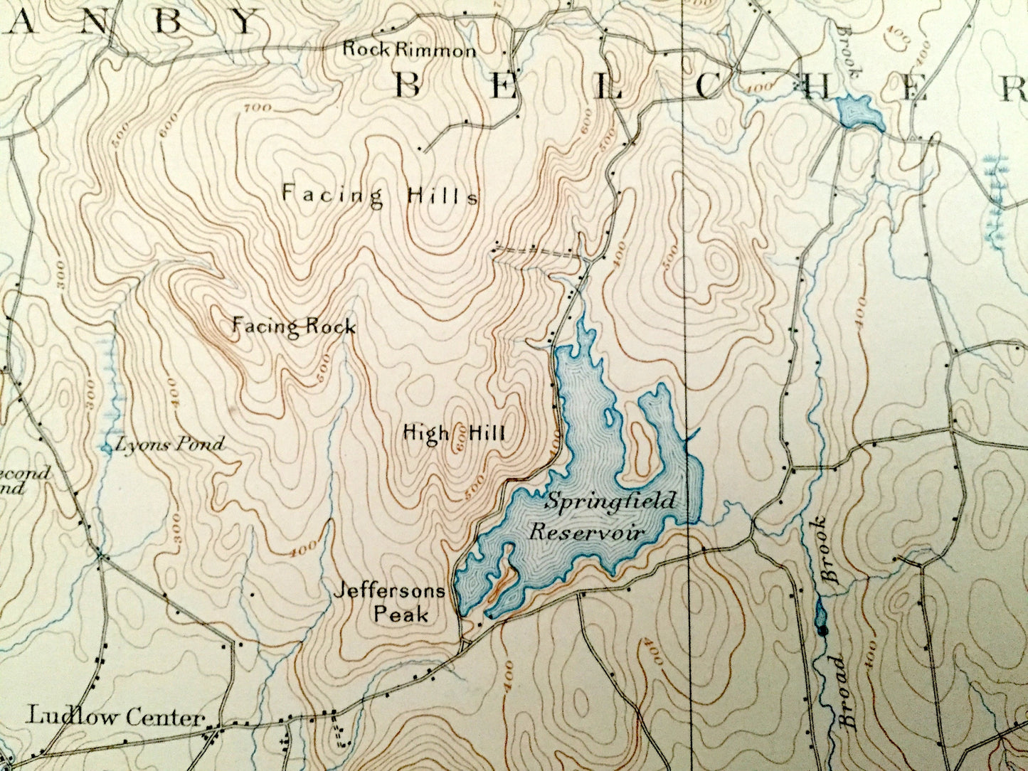 Antique Palmer, Massachusetts 1893 US Geological Survey Topographic Map – Belchertown, Ludlow, Wilbraham, Monson, Stafford Connecticut MA CT