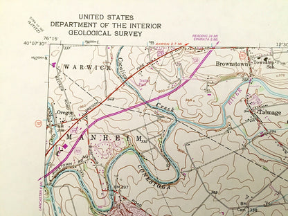Antique Leola, Pennsylvania 1956 US Geological Survey Topographic Map – Lancaster County, Warwick, Manheim, Leacock, Paradise, Strasburg, PA