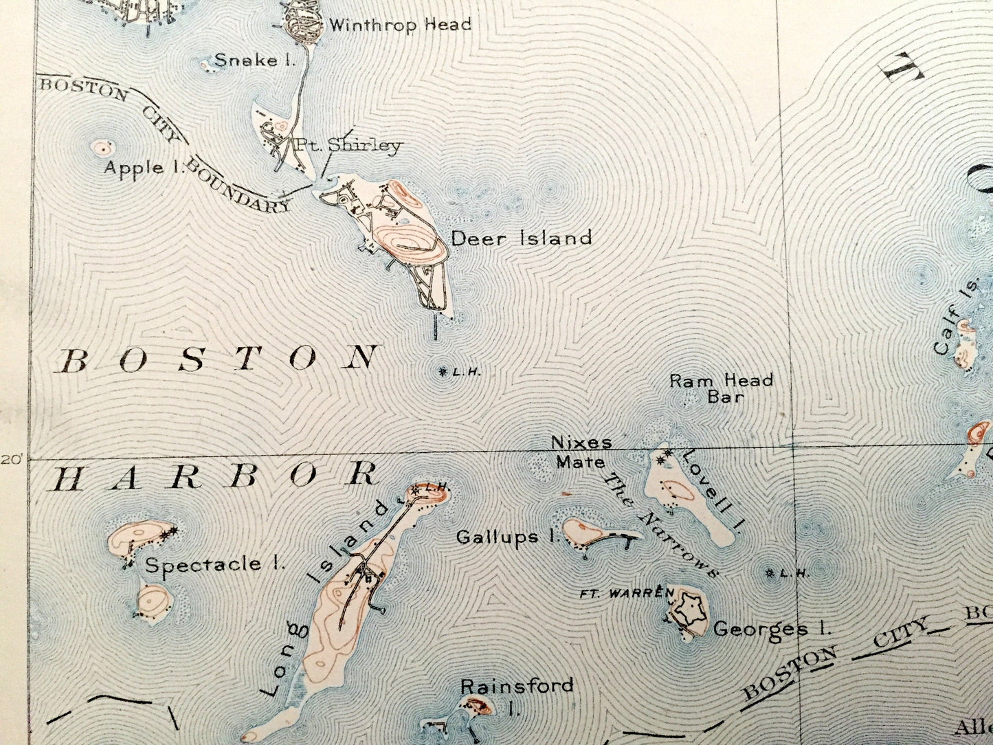 Antique Boston Harbor, Massachusetts 1903 US Geological Survey Topographic Map – Winthrop, Nahant, Quincy, Hull, Marblehead, Cohasset Bay MA
