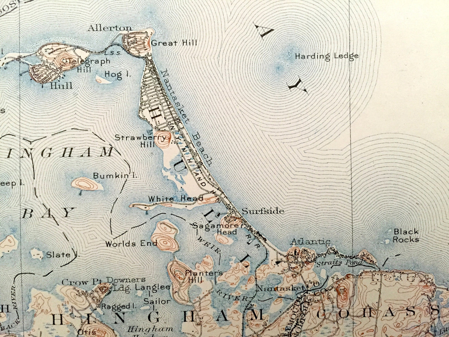 Antique Boston Harbor, Massachusetts 1903 US Geological Survey Topographic Map – Winthrop, Nahant, Quincy, Hull, Marblehead, Cohasset Bay MA