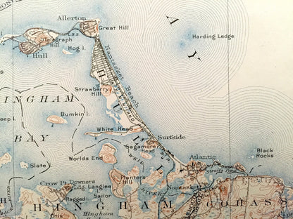 Antique Boston Harbor, Massachusetts 1903 US Geological Survey Topographic Map – Winthrop, Nahant, Quincy, Hull, Marblehead, Cohasset Bay MA