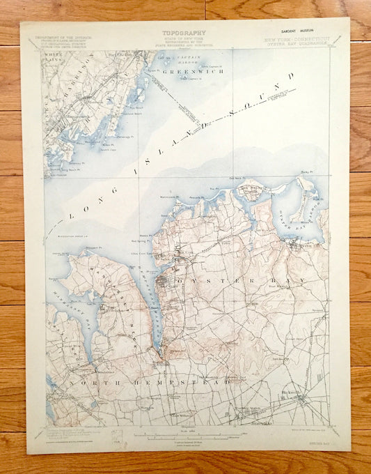 Antique Oyster Bay, New York 1900 US Geological Survey Topographic Map – Hempstead, Sea Cliff, Westchester, Long Island, Bayville, Rye, NY