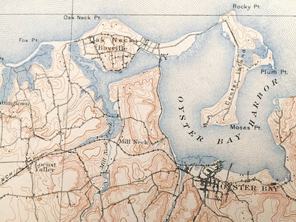Antique Oyster Bay, New York 1900 US Geological Survey Topographic Map – Hempstead, Sea Cliff, Westchester, Long Island, Bayville, Rye, NY