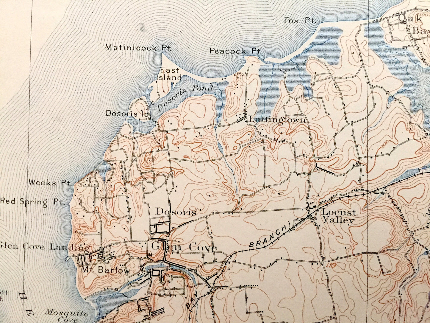 Antique Oyster Bay, New York 1900 US Geological Survey Topographic Map – Hempstead, Sea Cliff, Westchester, Long Island, Bayville, Rye, NY