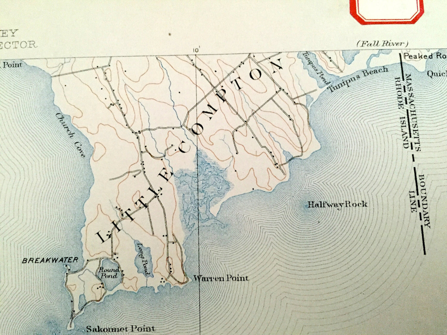 Antique 1885 Sakonnet, Rhode Island US Geological Survey Topographic Map – Middletown, Little Compton, Westport, Newport Massachusetts RI MA
