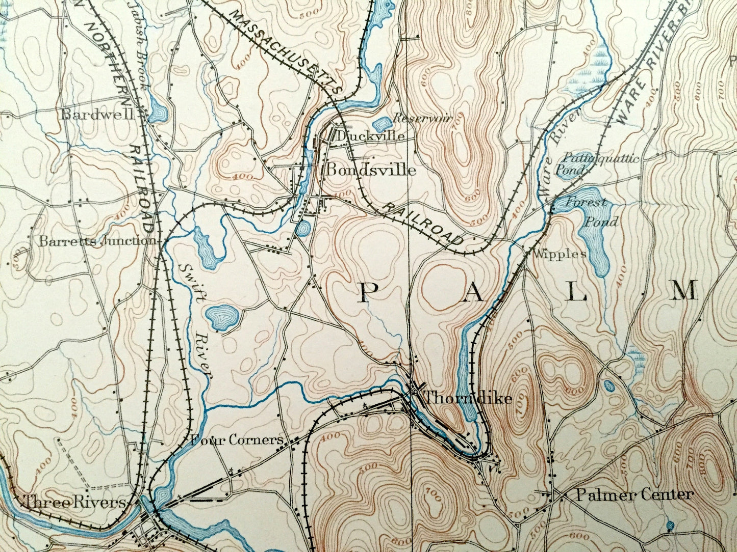 Antique Palmer, Massachusetts 1893 US Geological Survey Topographic Map – Belchertown, Ludlow, Wilbraham, Monson, Stafford Connecticut MA CT