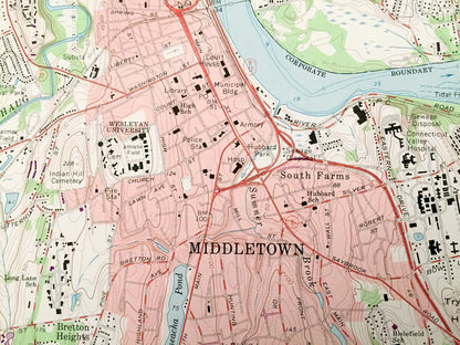 Antique Middletown, Connecticut 1965 US Geological Survey Topographic Map – Hartford, New Haven, Middlesex County, Berlin, Cromwell, CT