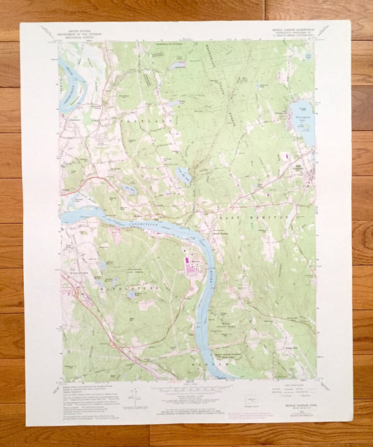 Antique Middle Haddam, Connecticut 1961 US Geological Survey Topographic Map – Middlesex County, Portland, Middletown, East Hampton, CT