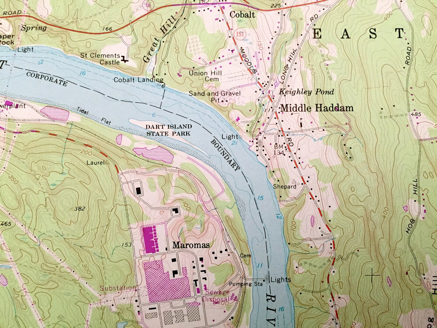 Antique Middle Haddam, Connecticut 1961 US Geological Survey Topographic Map – Middlesex County, Portland, Middletown, East Hampton, CT