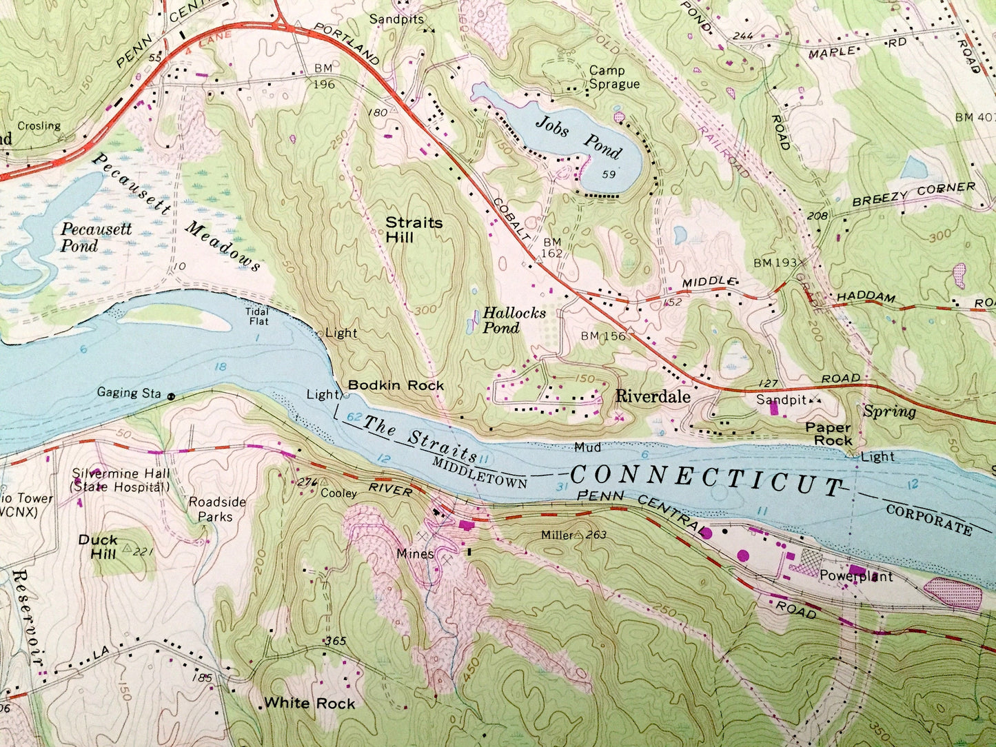Antique Middle Haddam, Connecticut 1961 US Geological Survey Topographic Map – Middlesex County, Portland, Middletown, East Hampton, CT
