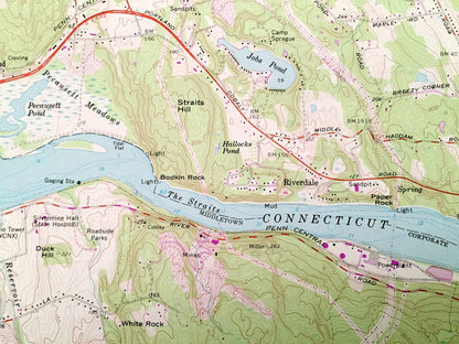 Antique Middle Haddam, Connecticut 1961 US Geological Survey Topographic Map – Middlesex County, Portland, Middletown, East Hampton, CT