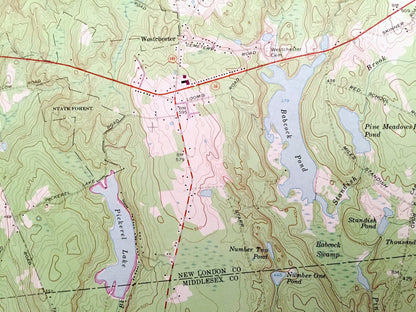 Antique Moodus, Connecticut 1967 US Geological Survey Topographic Map – Hartford, New London, Middlesex County, Marlborough, Colchester, CT