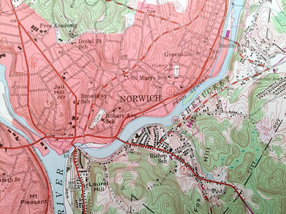 Antique Norwich, Connecticut 1954 US Geological Survey Topographic Map – New London County, Sprague, Lisbon, Franklin, Preston, Baltic, CT