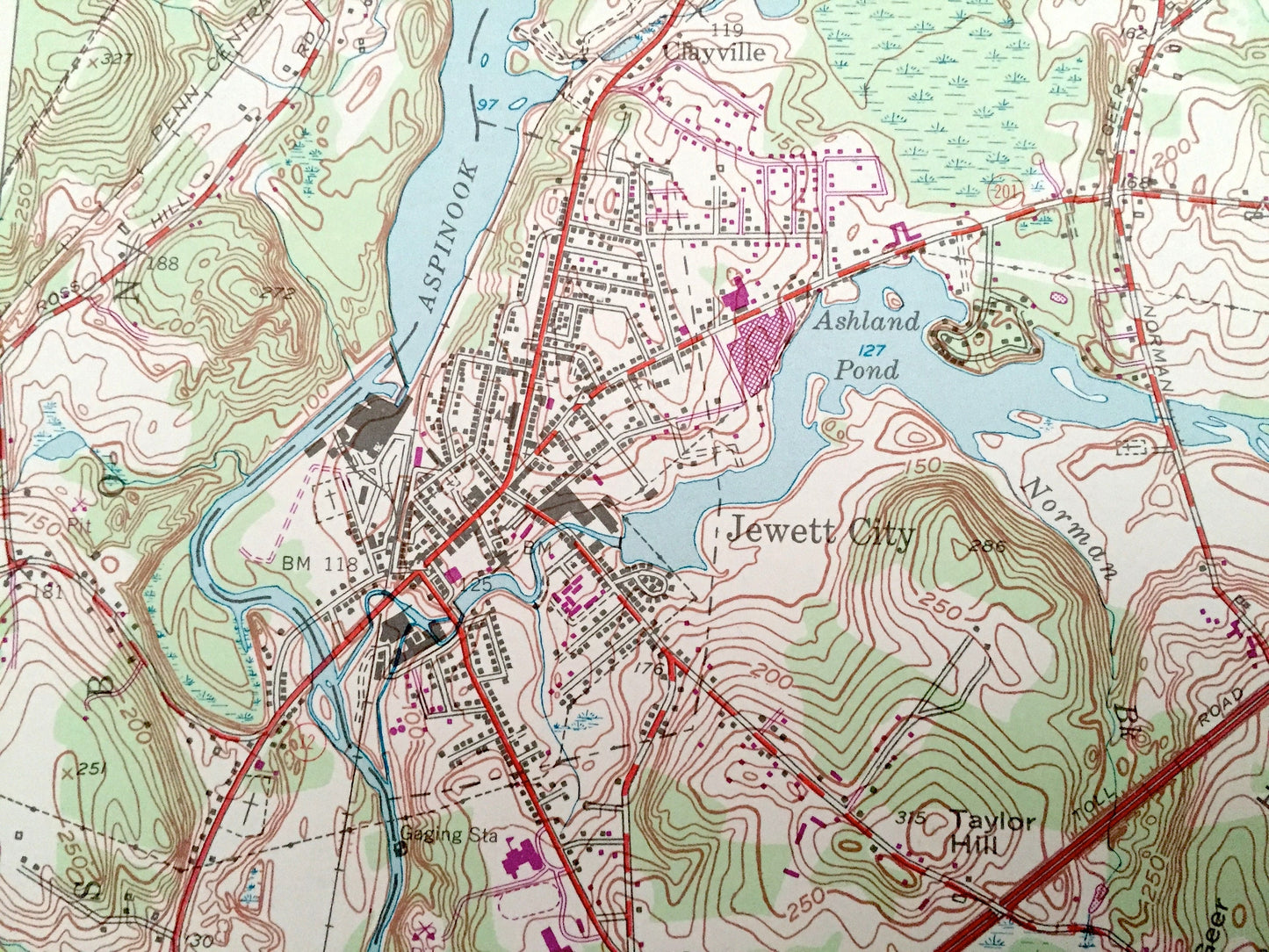 Antique Jewett City, Connecticut 1953 US Geological Survey Topographic Map – New London County, Griswold, Preston, North Stonington, CT