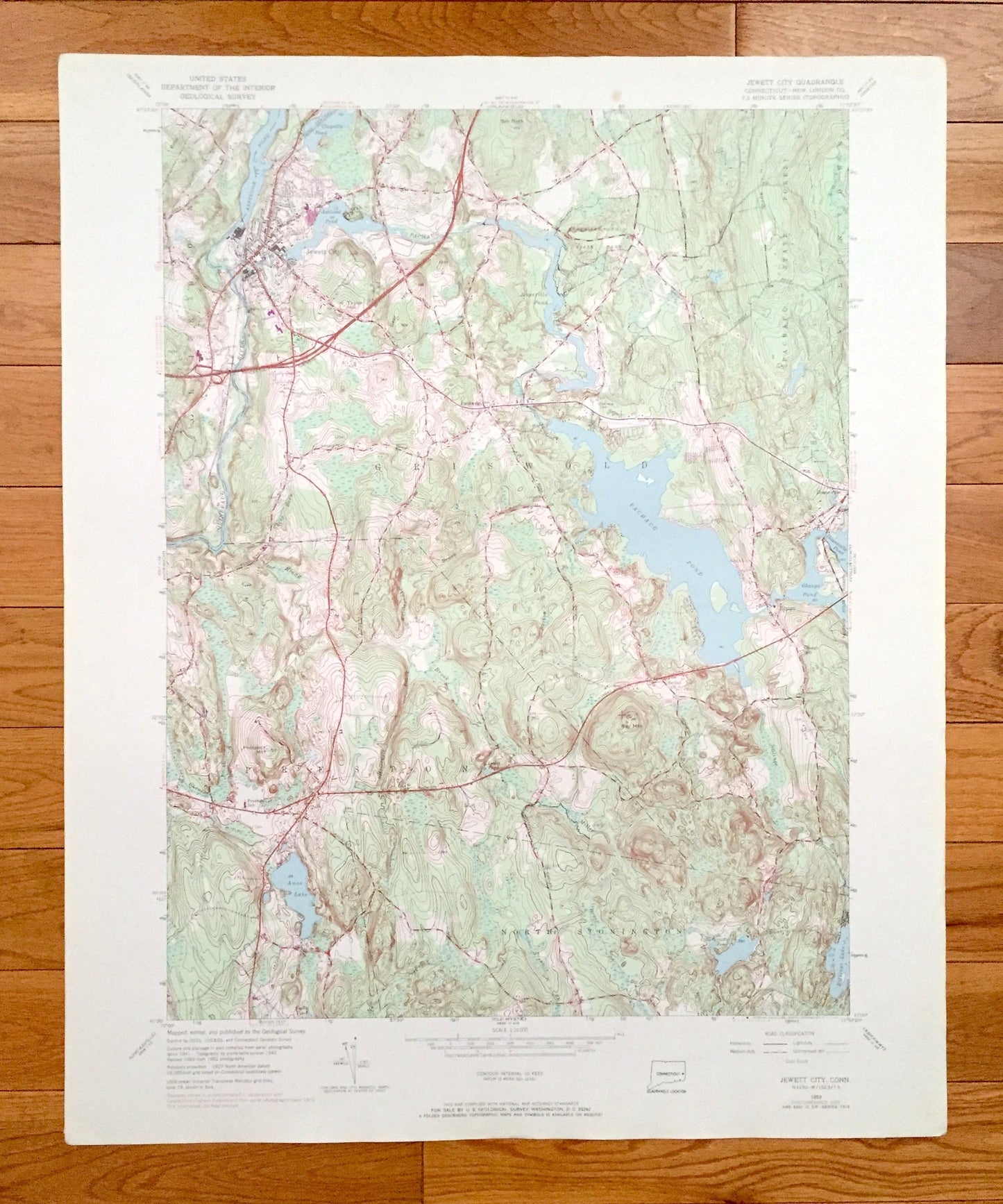 Antique Jewett City, Connecticut 1953 US Geological Survey Topographic Map – New London County, Griswold, Preston, North Stonington, CT
