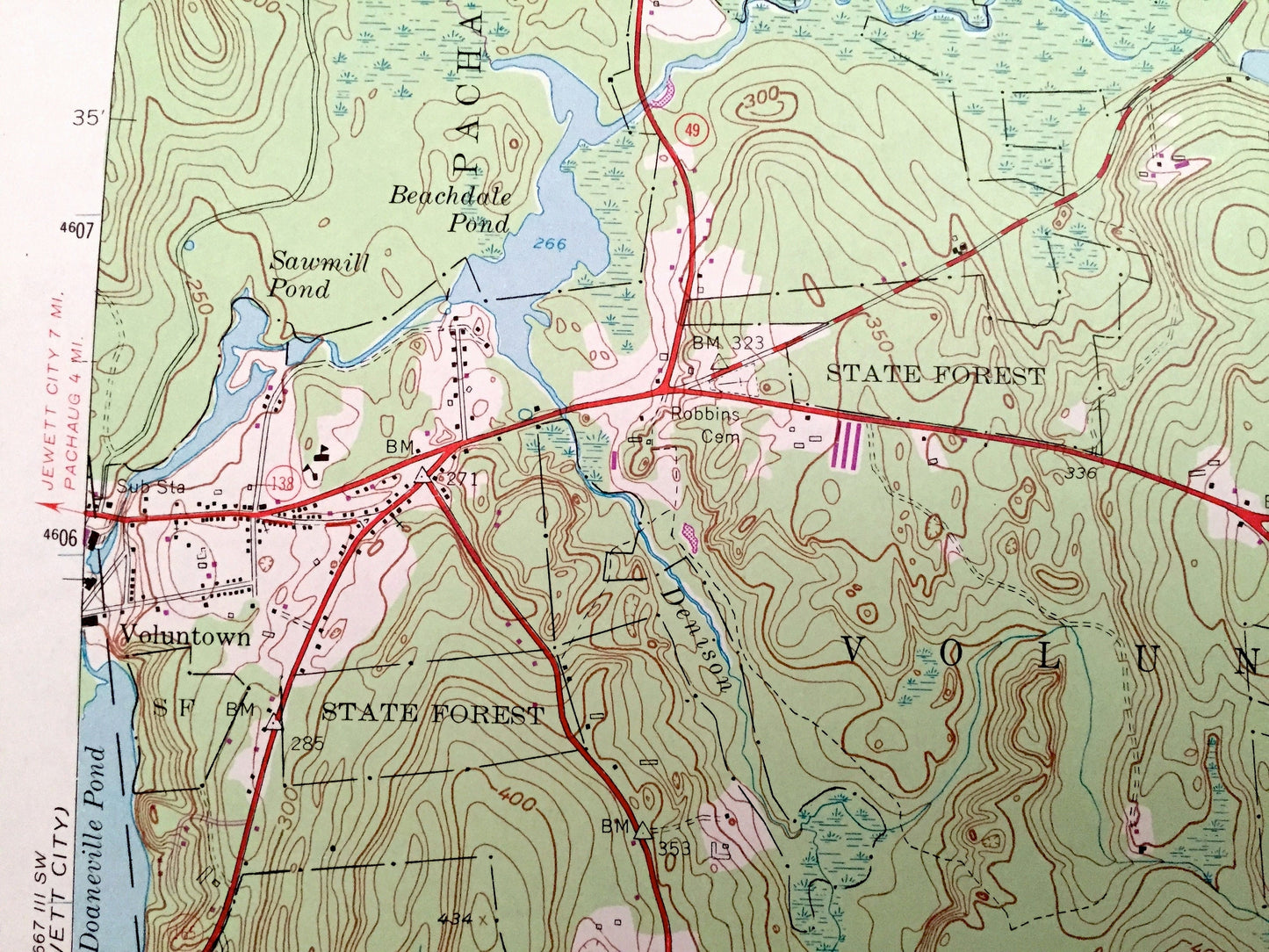 Antique Voluntown, Connecticut 1953 US Geological Survey Topographic Map – New London County, Griswold, CT, Kent, Washington County, RI