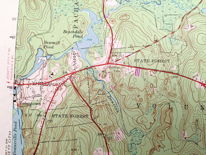 Antique Voluntown, Connecticut 1953 US Geological Survey Topographic Map – New London County, Griswold, CT, Kent, Washington County, RI