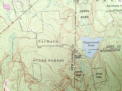 Antique Voluntown, Connecticut 1953 US Geological Survey Topographic Map – New London County, Griswold, CT, Kent, Washington County, RI